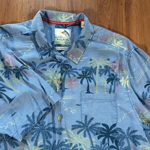 Tommy Bahama Hawaiian Shirt Men's L Blue 100% Silk Tropical Short Sleeve Sample
